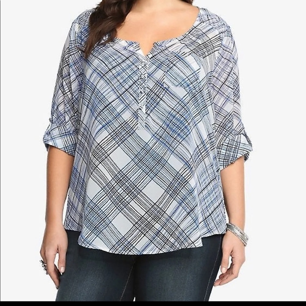 Torrid PLAID CHIFFON PULLOVER